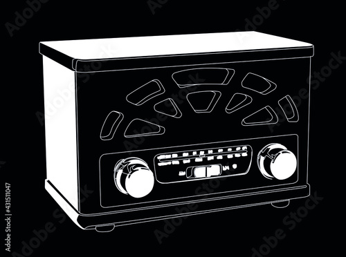radio retro am fm white on black background