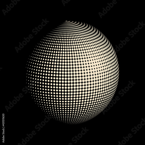 The hemisphere on a black background consists of small pink circles. Design of geometric shapes. Pattern for business cards, posters, websites.  © Sagittarius_13