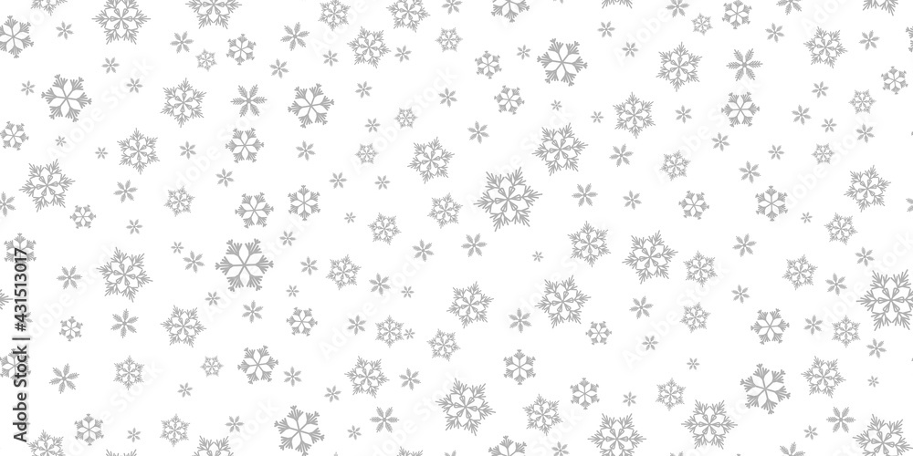 Winter seamless pattern with grey snowflakes on white background. Vector illustration for fabric, textile wallpaper, posters, gift wrapping paper. Christmas vector illustration. Falling snow Winter seamless pattern with grey snowflakes on white background. Vector illustration for fabric, textile wallpaper, posters, gift wrapping paper. Christmas vector illustration. Falling snow