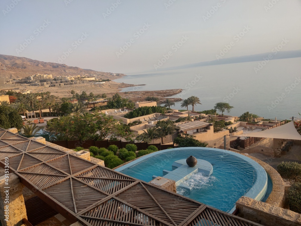 Fototapeta premium Luxury resort pool at the Dead sea in Jordan