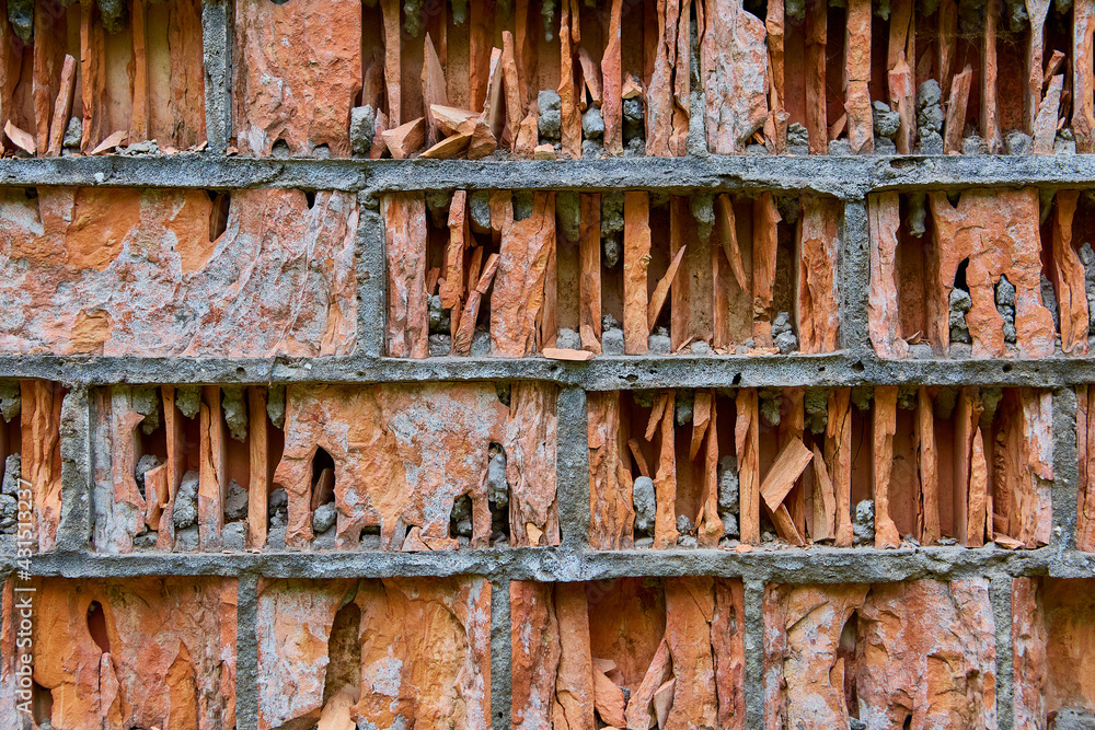 old red destroyed bricks in the wall close-up old red destroyed bricks in the wall close-up