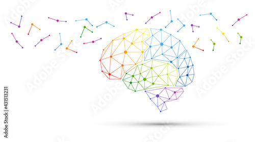 icona, network, cervello, fantasia, colori