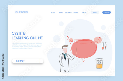 Landing page Online doctor concept. Experts advise human bladder cystitis in learning online.