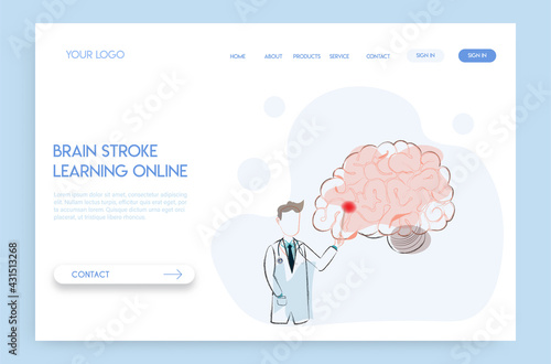 Landing page Online doctor concept. Experts advise brain stroke anatomy in learning online.