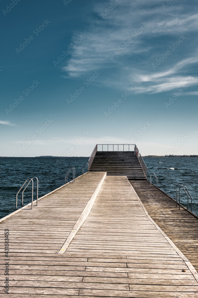 Faaborg harbor bathing swimming ramp at the marina, Denmark