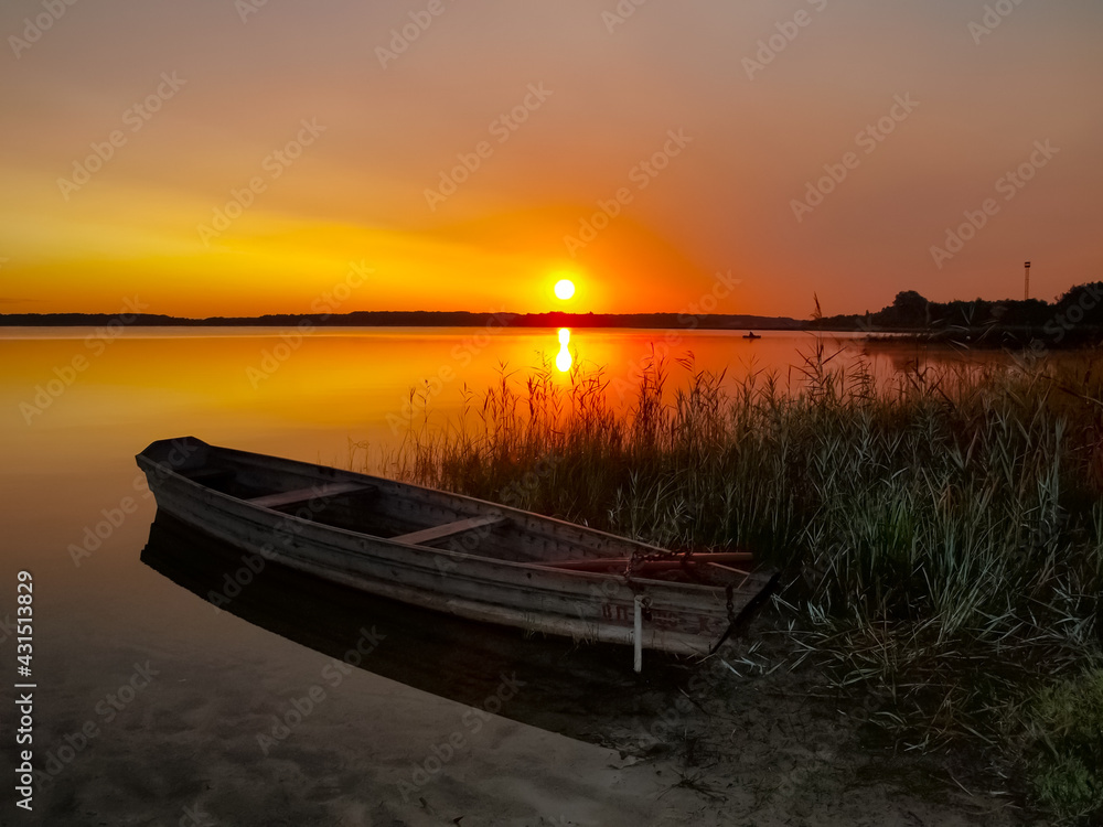 Autumn sunrise over Lake Svityaz. Ukraine