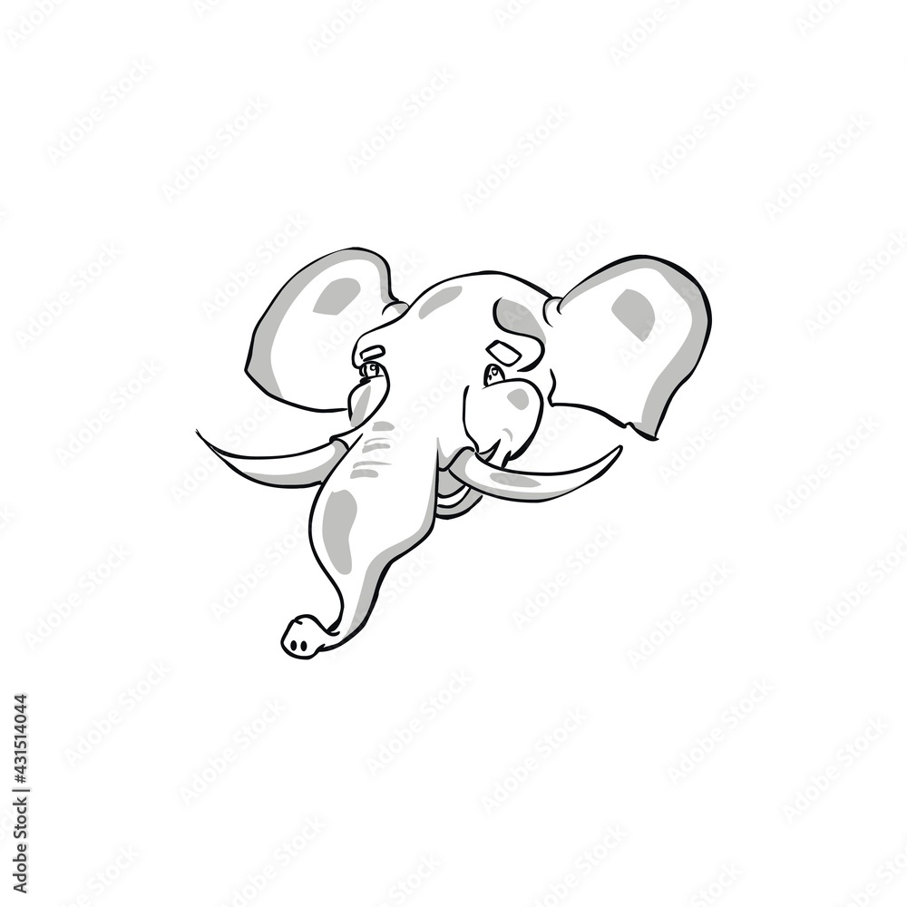 Happy elephant face silhouette design concept Happy elephant face silhouette design concept