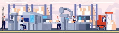 Smart factory. Industrial supervisor, manufacturing production process. Warehouse machine operator, automation assembly utter vector concept