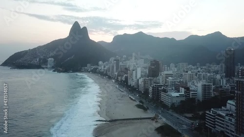 Drone aerial view of Ipanema Beach in Rio De Janiero photo