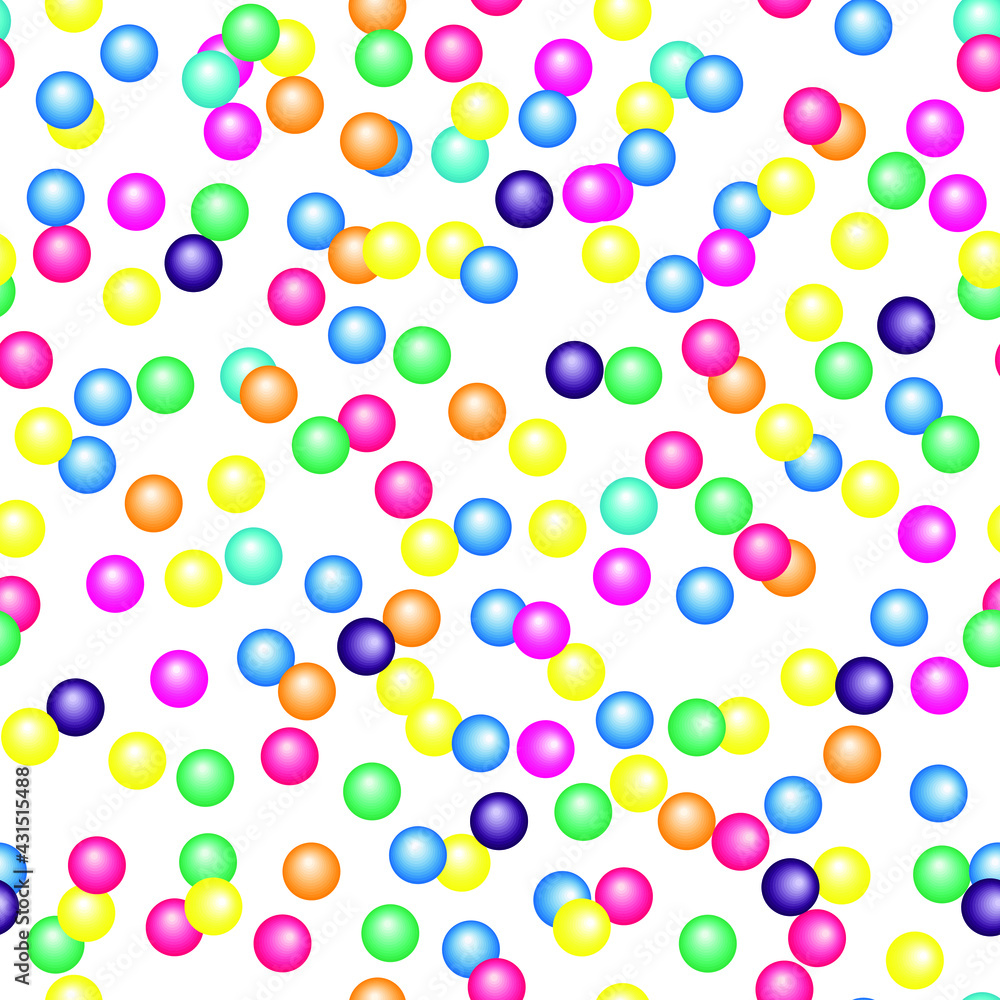 Abstract background from volumetric balls of colorful flowers. Scattered on a white background 3D circles for banners and birthday cards.