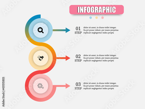 Circles infographic vector design template for presents 3 steps. Vector illustration round infographics three options. Can use timeline for workflow diagram, annual report, presentation, web design.