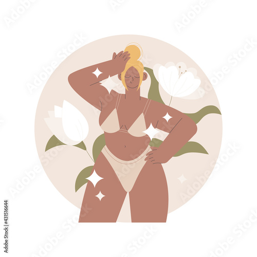 Body positive abstract concept vector illustration. Positive body image, diversity trend, positivity, acceptance of all body types, self-confidence, plus size brand promotion abstract metaphor.