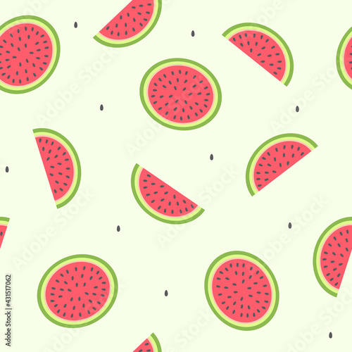 Fototapeta Naklejka Na Ścianę i Meble -  Seamless pattern of summer watermelon slices background in flat style. ready to use for cloth, textile, wrap and other.