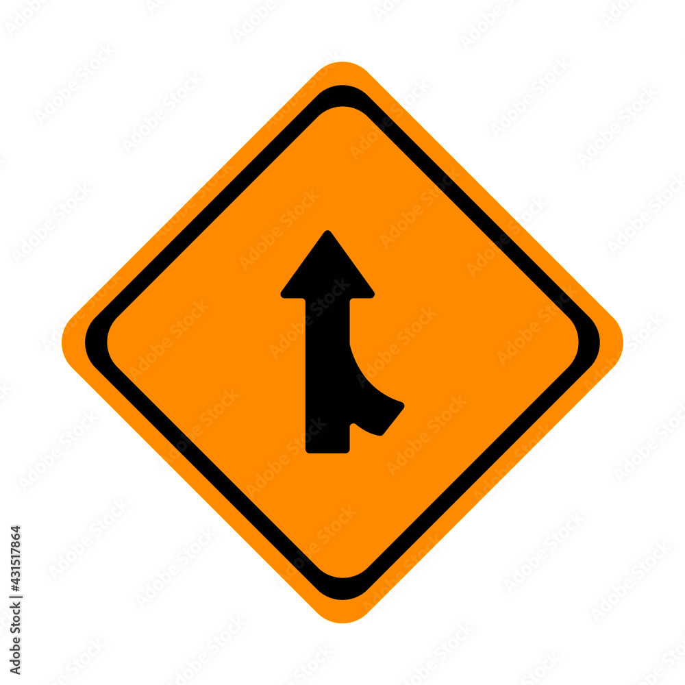 Warning traffic sign, Traffic merges from the right Warning traffic sign, Traffic merges from the right