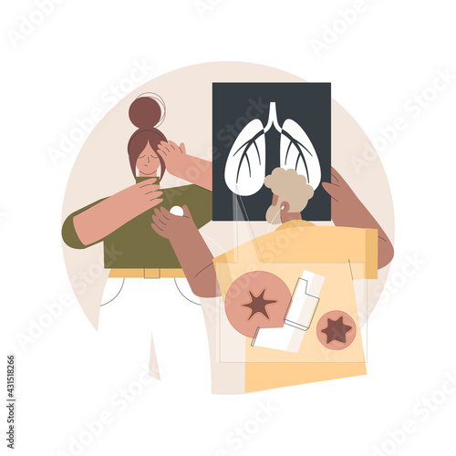 Fototapeta Naklejka Na Ścianę i Meble -  Bronchial asthma diagnosis abstract concept vector illustration. Respiratory illness, shortness of breath, symptoms and treatment, bronchial inhaler and nebulizer, wheezing abstract metaphor.