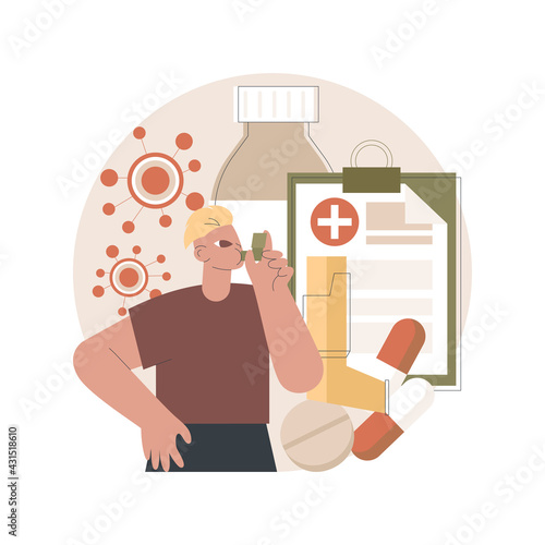 Treatment of bronchial asthma abstract concept vector illustration. Respiratory illness, shortness of breath, asthma medication, doctors prescription, bronchial inhaler, puffer abstract metaphor.