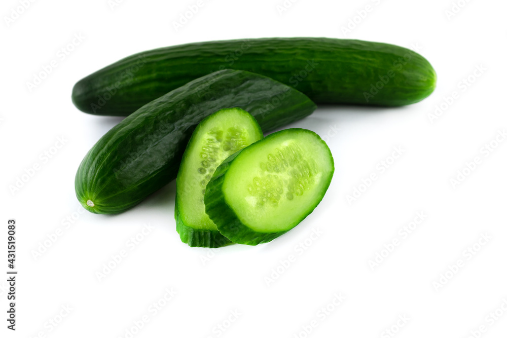 whole ripe cucumber half and slices whole ripe cucumber half and slices