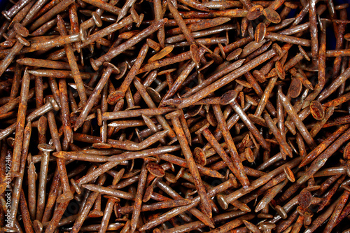 Rusty nail, Many rusted nails, Group of Iron rust, Metal surface becomes brown from deterioration.	
