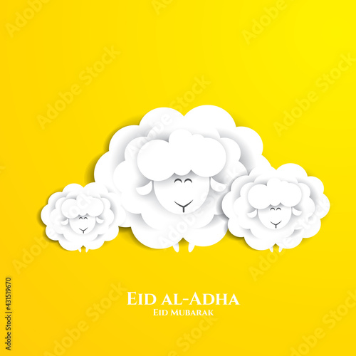 Eid al-Adha vector illustration. Muslim holiday Eid al-Adha. sacrifice ram white and black sheep. graphic design decoration kurban bayrami. month lamb and lamp.Translation from Arabic: Eid al-Adha