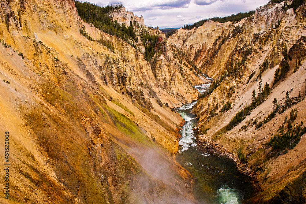 Deep canyon of Yellowstone River in national park, US