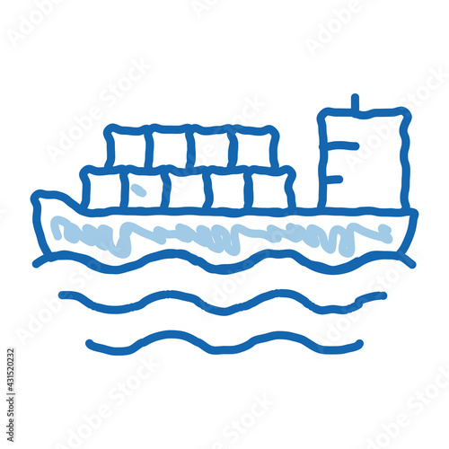Cargo Ship At Sea doodle icon hand drawn illustration