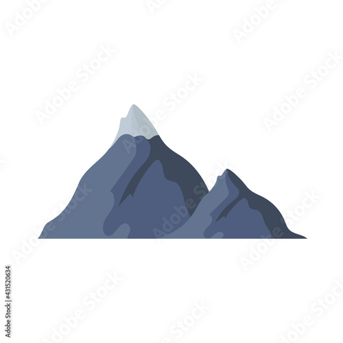 Vector mountain illustration, minimal design, snow top mountains, gray color.