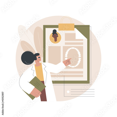 Dental patient card abstract concept vector illustration. Referral card holder, dental office loyalty program, electronic medical record, patient data, smart information system abstract metaphor.