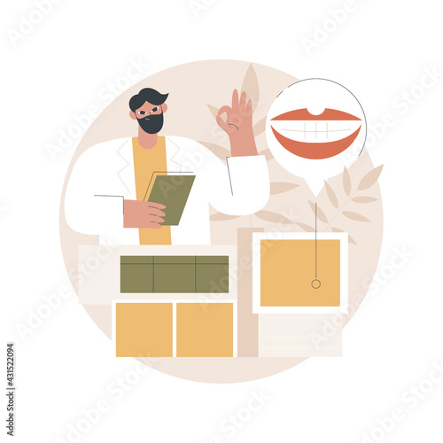 Dental esthetic clinic abstract concept vector illustration. Cosmetic dental service, teeth aesthetic treatment, private dentistry, beauty medical clinic, smile treatment studio abstract metaphor.