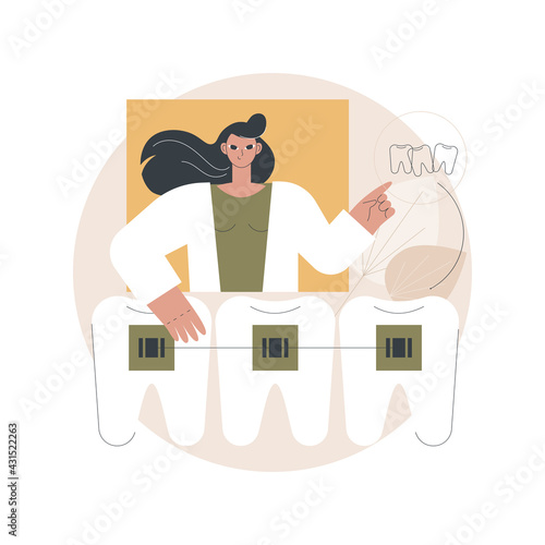 Orthodontic services abstract concept vector illustration. Orthodontic clinic department, family dentistry, dental appliance, oral hygiene, teeth center, stomatology service abstract metaphor.
