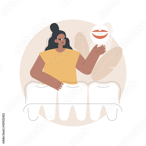 Teeth wear silicone trainer abstract concept vector illustration. Invisible orthodontic braces, silicon teeth wear, dental training, dental care, crowded tooth treatment method abstract metaphor.