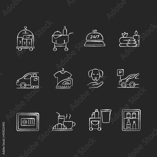Hotel services black glyph icons set on white space