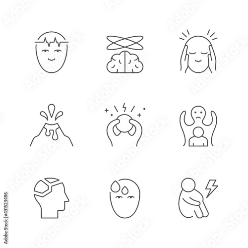 Set line icons of anxiety