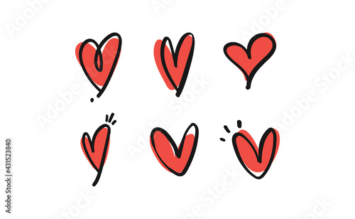 Heart doodles set. Hand drawn vector illustration of hearts. Love symbols.