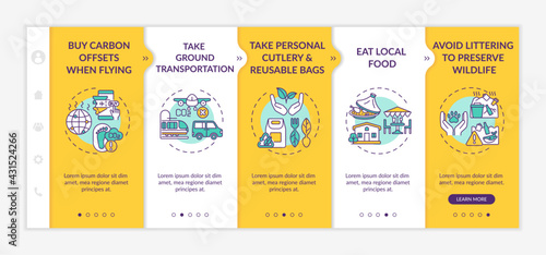 Sustainable tour tips onboarding vector template