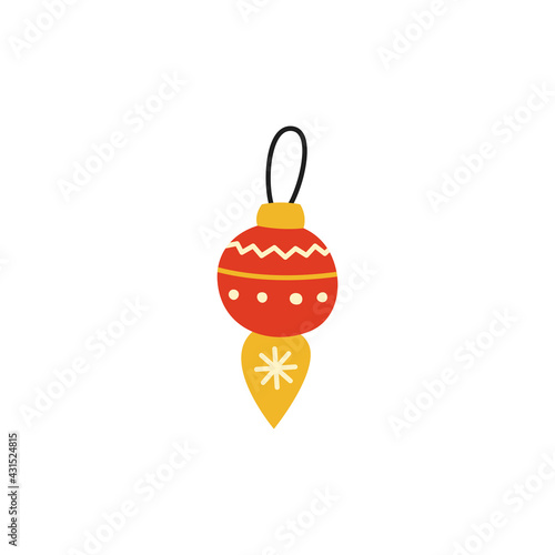 Merry Christmas ball hanging toy. Tree decoration. Flat design. Vector illustration