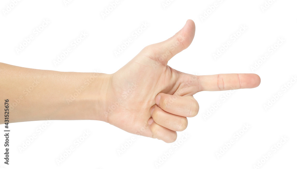 Finger-pointing gesture Left hand and masculine sign Isolated on white background with clipping path. Finger-pointing gesture Left hand and masculine sign Isolated on white background with clipping path.