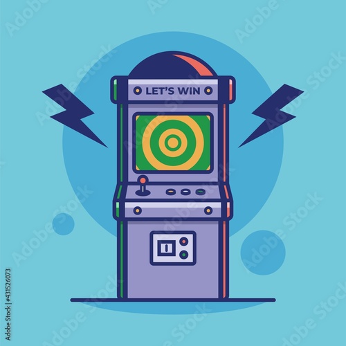  Old video game play icon. Vintage arcade game machine vector illustration.