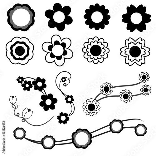 Flower Icon Set on white background