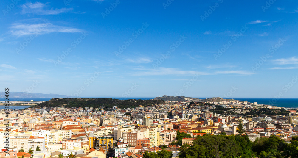 Wide angle view from above on Cagliari, Sardinia, Italy 2012.