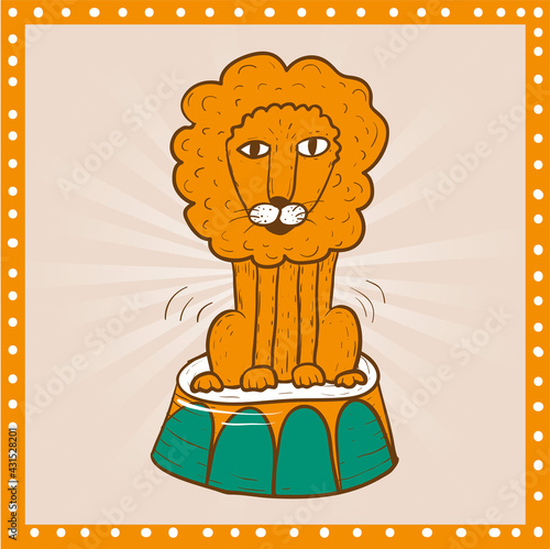 Circus and amusement vector illustrations. Lion. Doodle style drawing