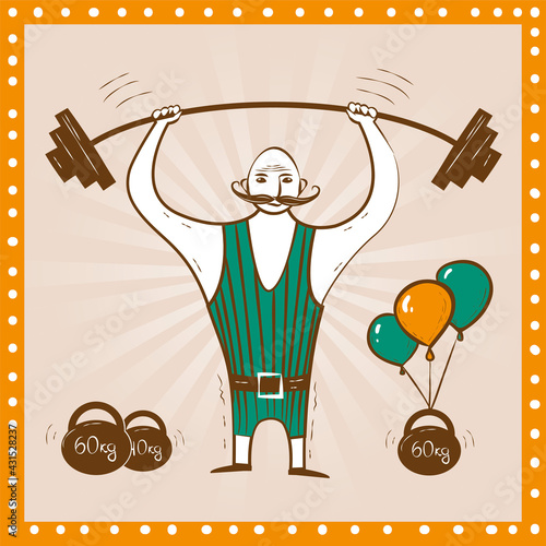 Circus and amusement vector illustrations. Strongman. Doodle style drawing