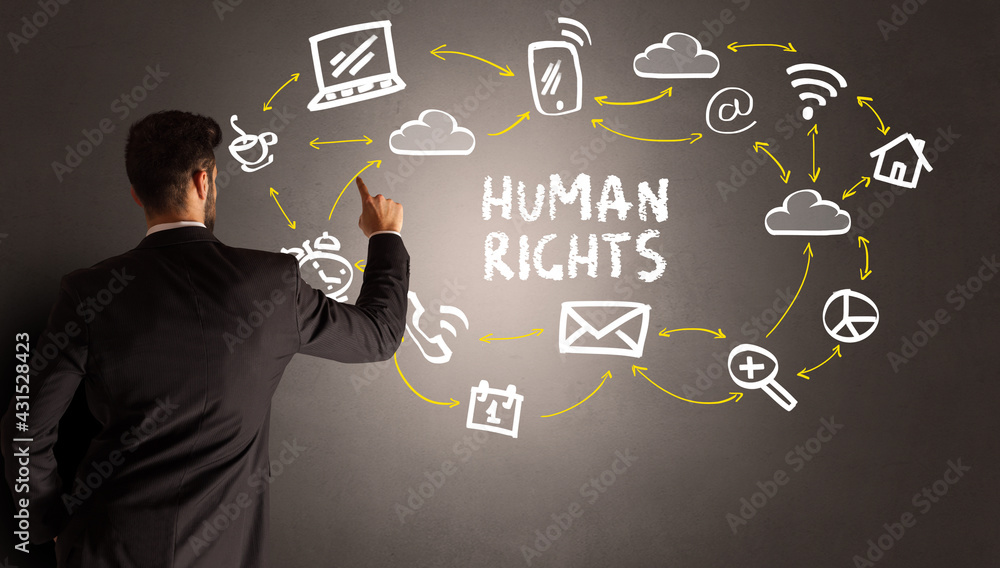 businessman drawing social media icons businessman drawing social media icons