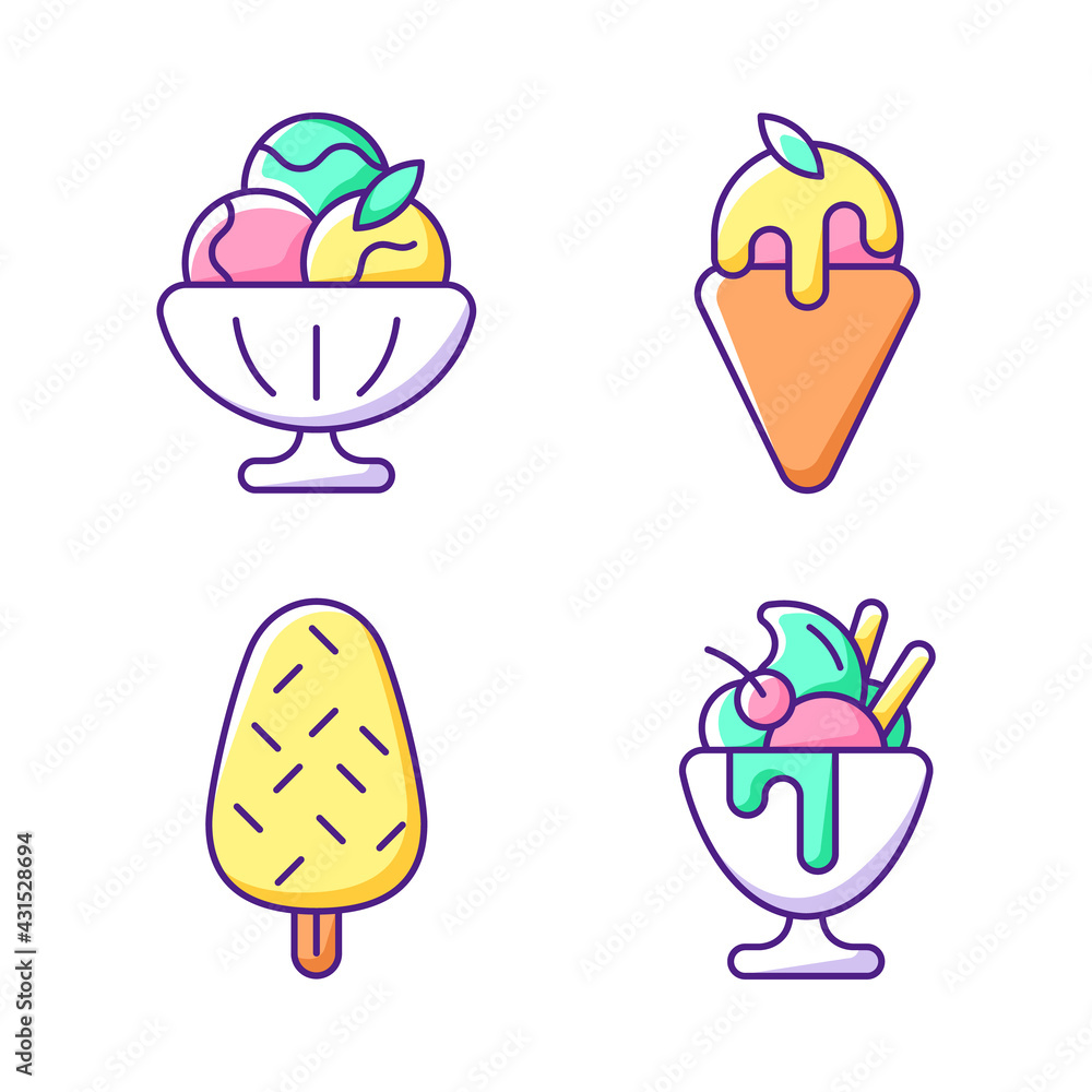 Ice cream varieties RGB color icons set