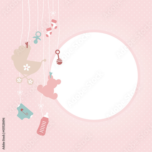 Links Hängende Babysymbole Mädchen Kreis Punkte Rosa Mintgrün