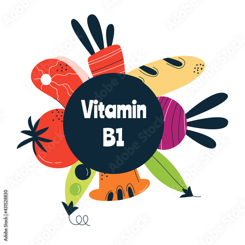 The main food sources of vitamin B1. Healthy food concept.