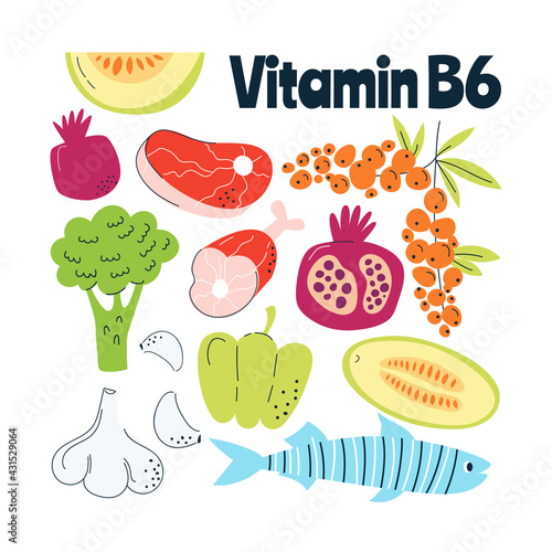 The main food sources of vitamin B6. Healthy food concept.