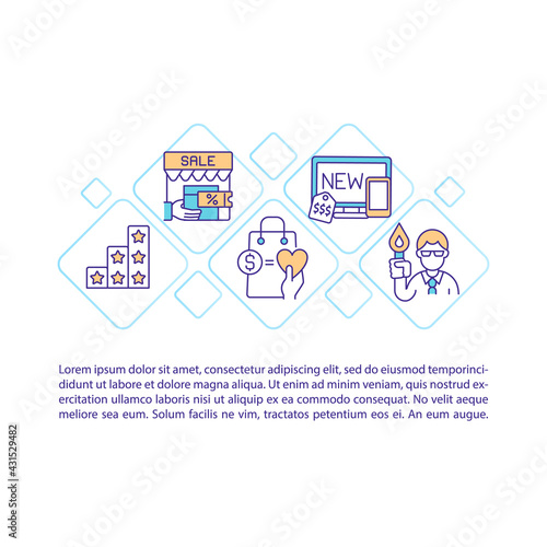 Fototapeta Naklejka Na Ścianę i Meble -  Consumer decision styles concept line icons with text