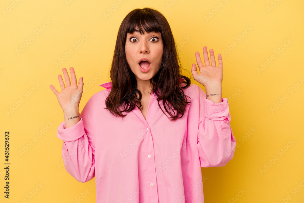 Young caucasian woman isolated on yellow background having an idea, inspiration concept. Young caucasian woman isolated on yellow background having an idea, inspiration concept.