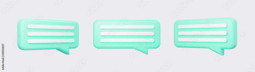 Cyan 3d bubble talks set isolated on gray background. Glossy blue speech bubbles, dialogue, messenger shapes. 3D render vector icons for social media or website Cyan 3d bubble talks set isolated on gray background. Glossy blue speech bubbles, dialogue, messenger shapes. 3D render vector icons for social media or website