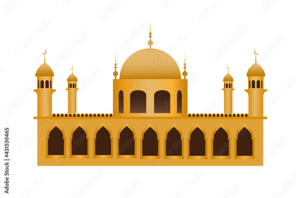 Mosque Beautiful golden color on white background for card design or Ramadan Kareem background.